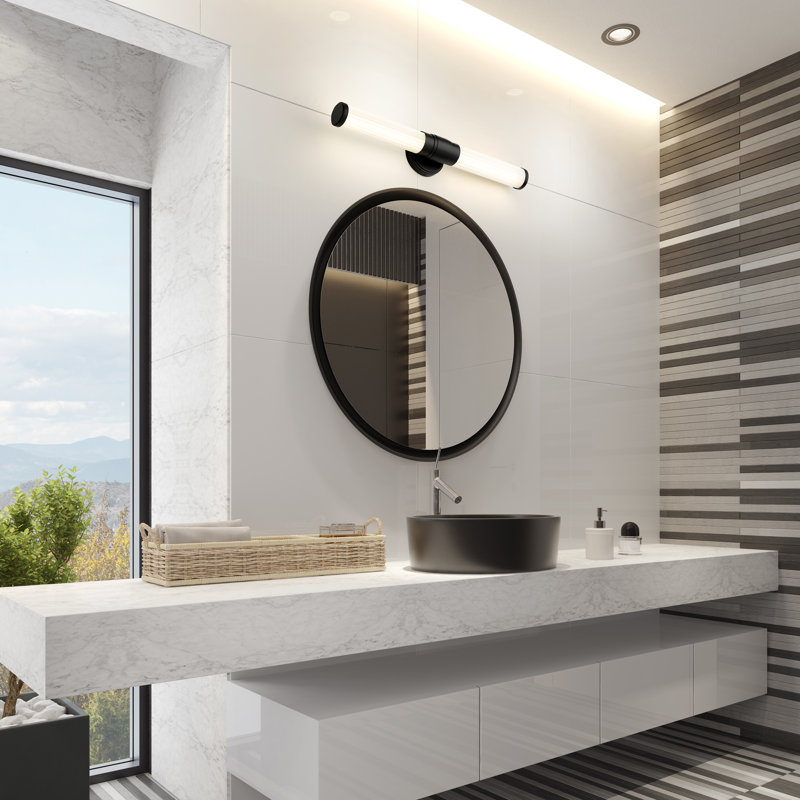 Meuble-lavabo 1 lumière 25,25 po Dunminning, Noir mat