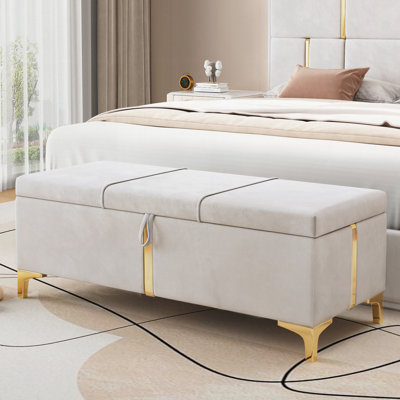Repose-pieds élégant avec rangement, banc de rangement avec pieds en métal pour chambre à coucher et salon