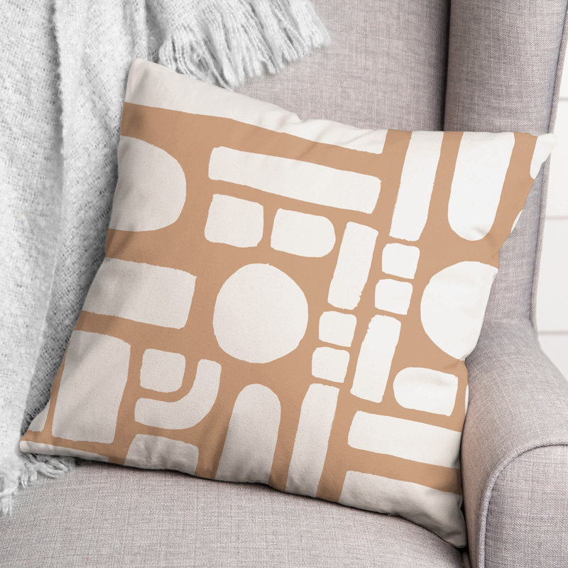 Geometric Outdoor Reversible Throw Pillow, Tan