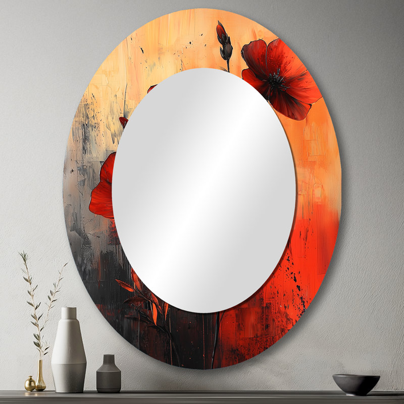Miroir mural oval brûlant en géraniums aux nuances ardentes Expression I, 43 po x 33 po
