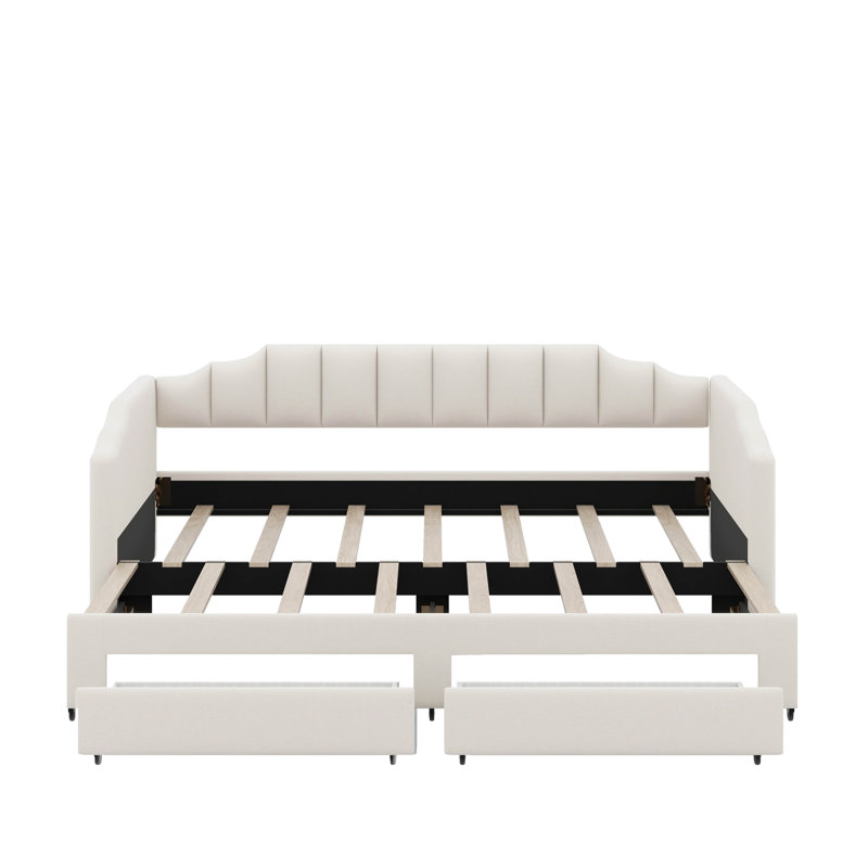 Lit de jour rembourré simple TG avec très grand lit avec tiroirs et lumière DEL, Beige