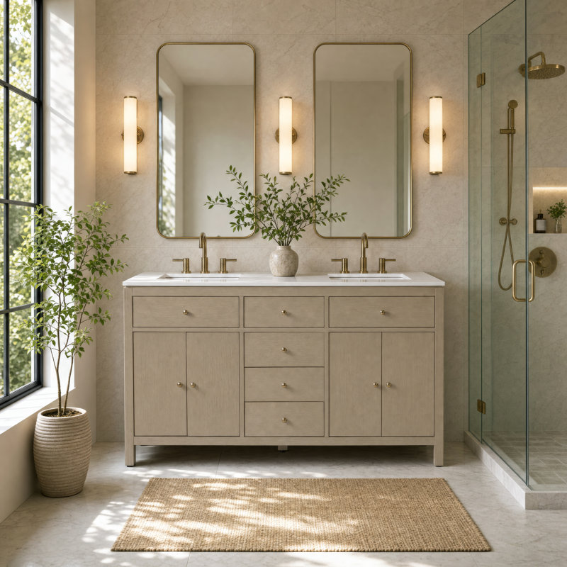 Celine 60 In Double Sink Bathroom Vanity With Quartz Top, Antique Taupe, Antique Taupe