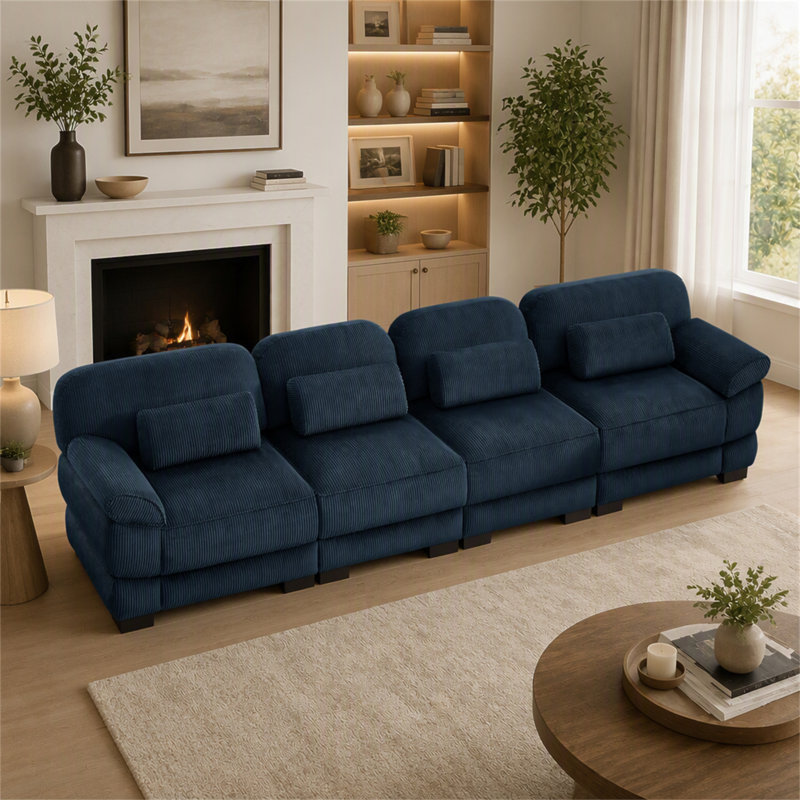 Canapé 4 places Cloud Couch, L 132,3 po, Velours côtelé bleu