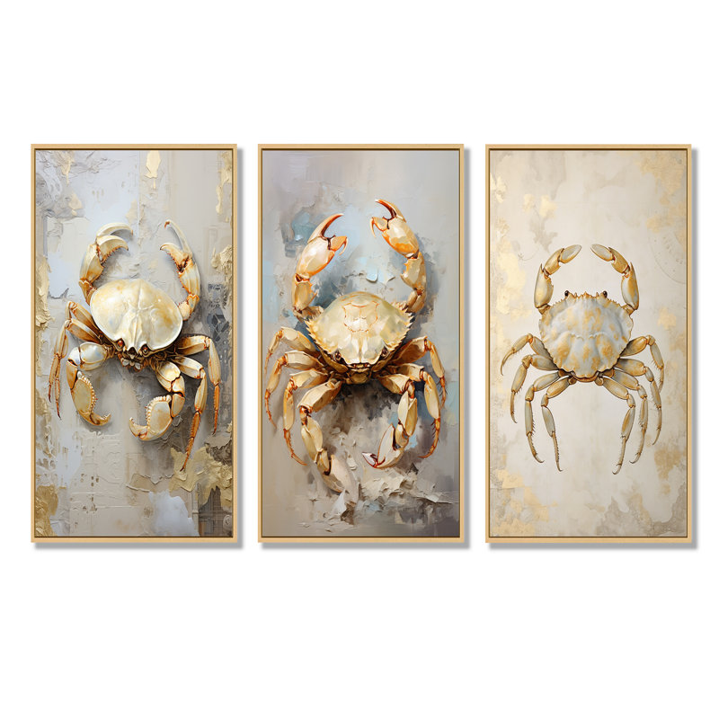 Minimalisme crabe, ensemble d'art mural sur toile crabe, ensemble de 4, H 40 po x l 60 po, Cadre flottant brun