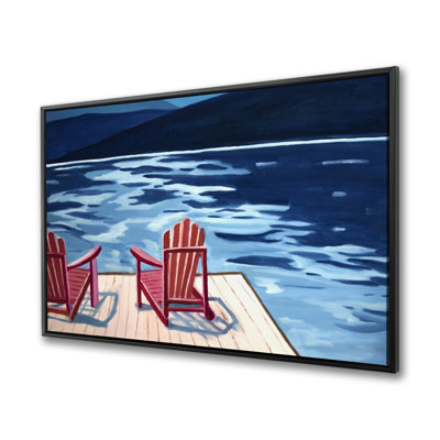 Lake Dock Mountains Chairs - Coastal Bedroom Canvas Decor