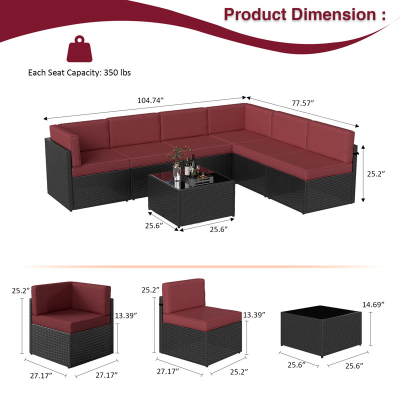 6 - Person Patio Conversation Set with Cushions, Red