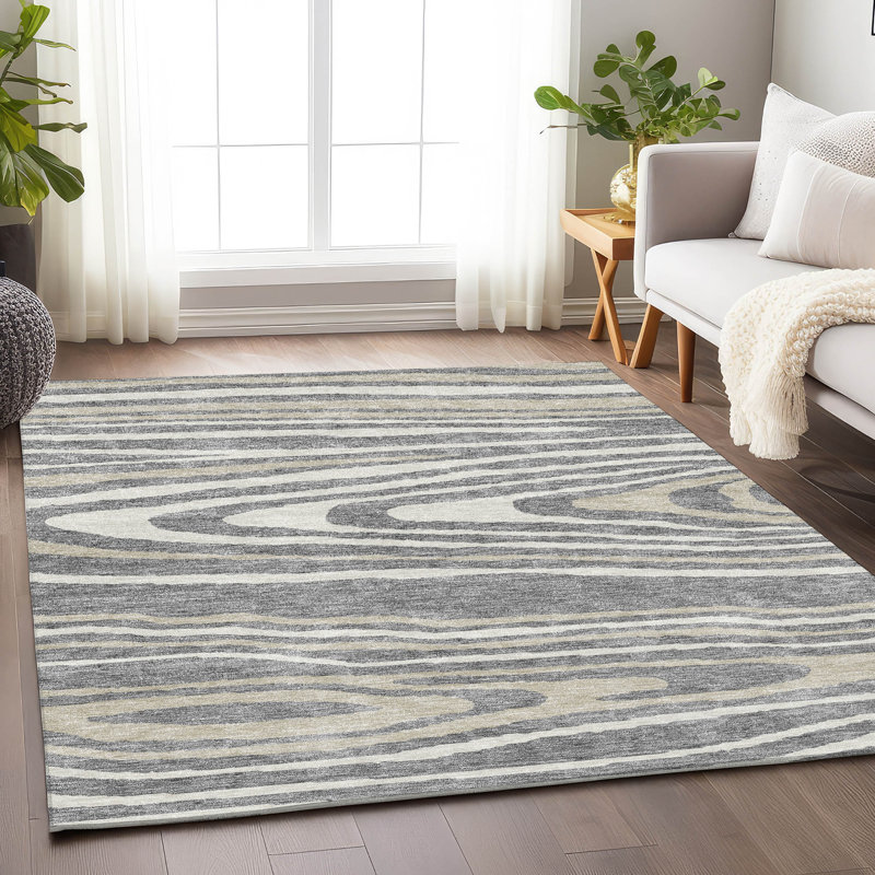 Tapis gris Prisco lavable à la machine de qualité supérieure, Rectangulaire 8 pi x 10 pi