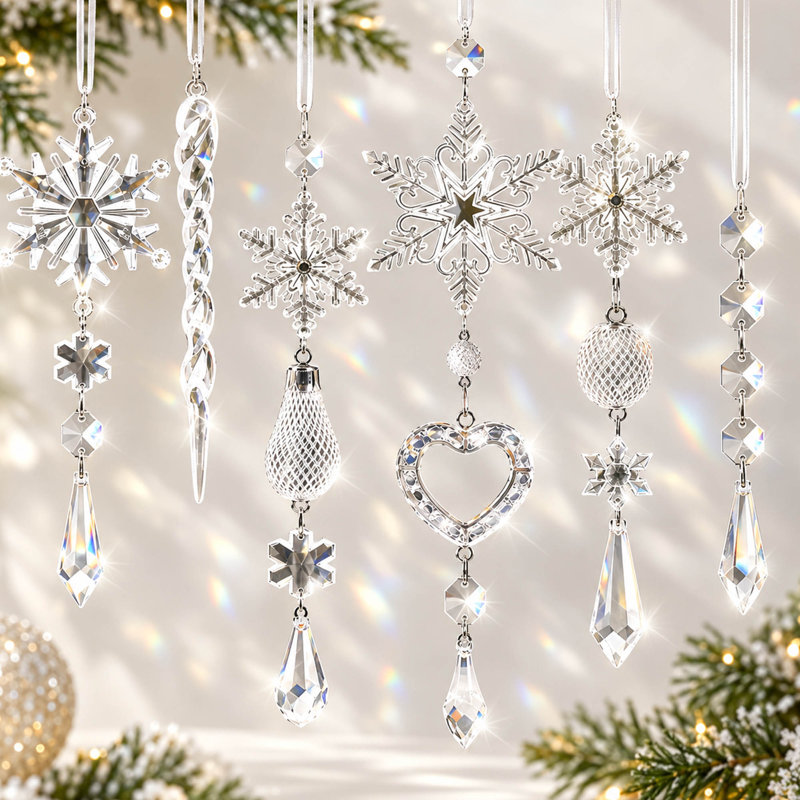 Ensemble de 21 décorations de Noël en acrylique transparent représentant des flocons de neige et des glaçons