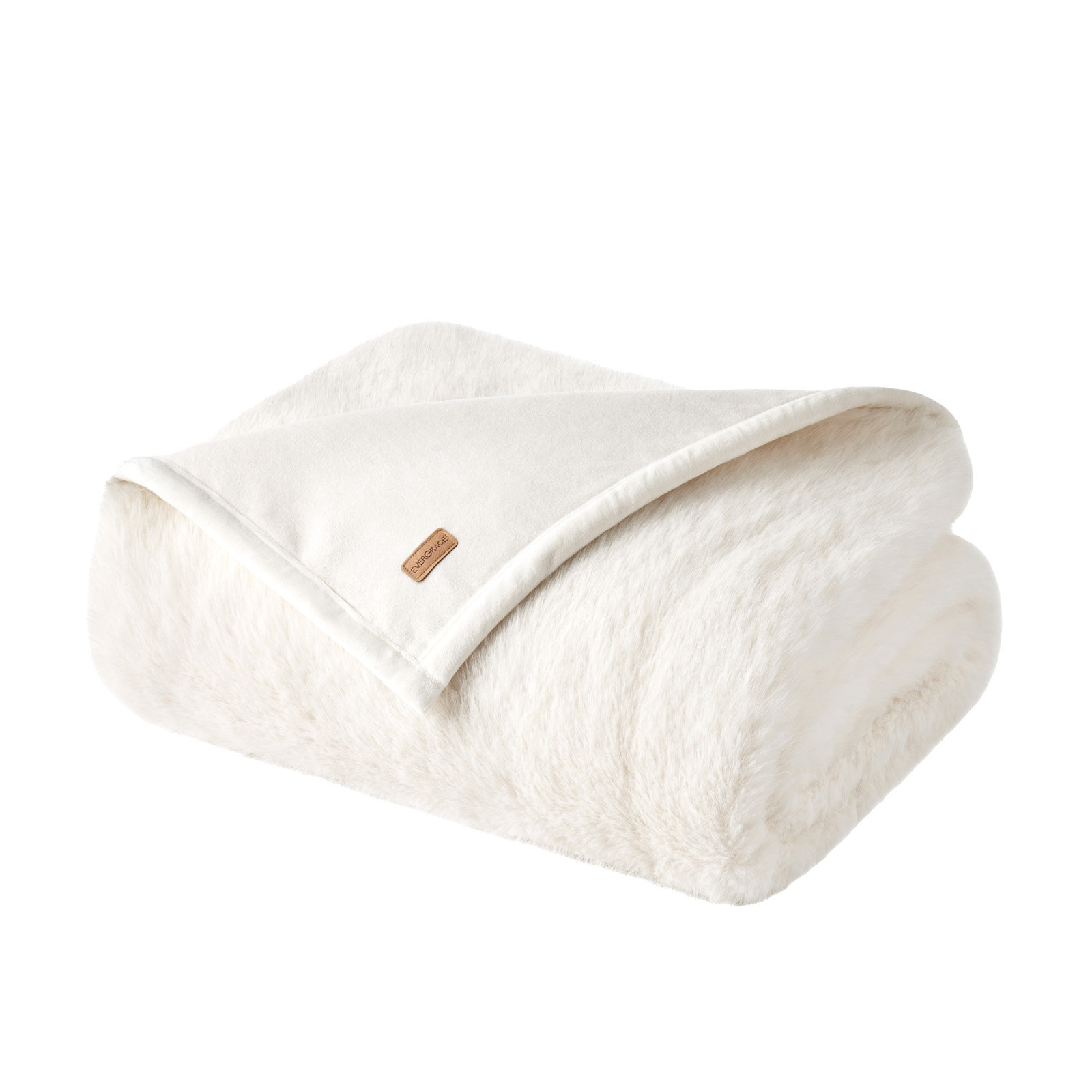 Luxe Faux Fur Throw Blanket, Twin, Ivory Mink