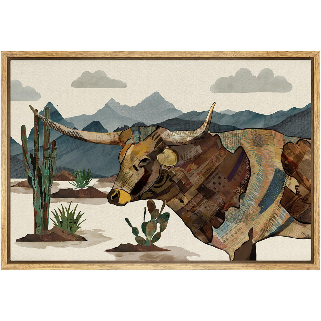 Cow " Western Decor Longhorn Cow Portrait Animals Wildlife Mountain Nature Artwork Modern Art Landscape " IDEA4WALL Frame