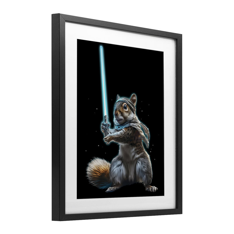 «Feel The Force Squirrel», impression sous verre encadrée, conception par Jim Baldwin, Cadre noir minuit, H 16 po x l 13 po