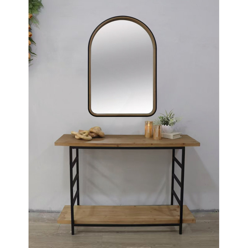 Miroir arqué 23,6 po x 35,4 po à deux tons noir mat et bois naturel