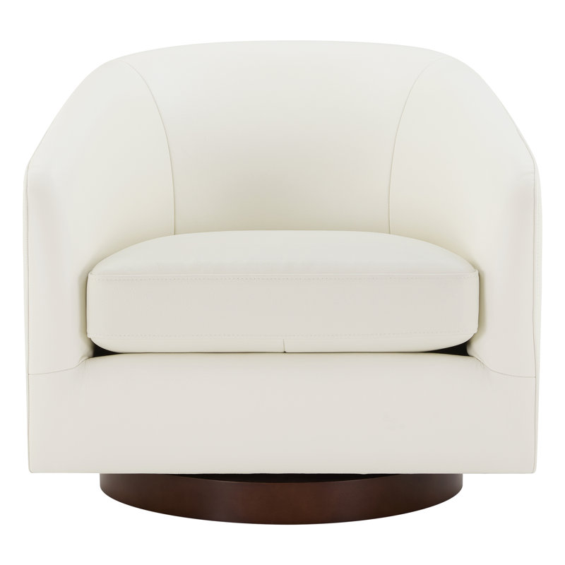 Bennett Genuine Leather Swivel Barrel Chair, Beige