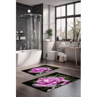 Ensemble de tapis de bain de luxe Eakly (2 pièces), 100% polyester, 16,0 x 23,6 pouces et 23,6 x 39,4 pouces | Conception antibactérienne antidérapante, hauteur de poils de 0,3 po | Lavable à la machine, durable et facile à nettoyer | Idéal pour la décoration de salle de bain