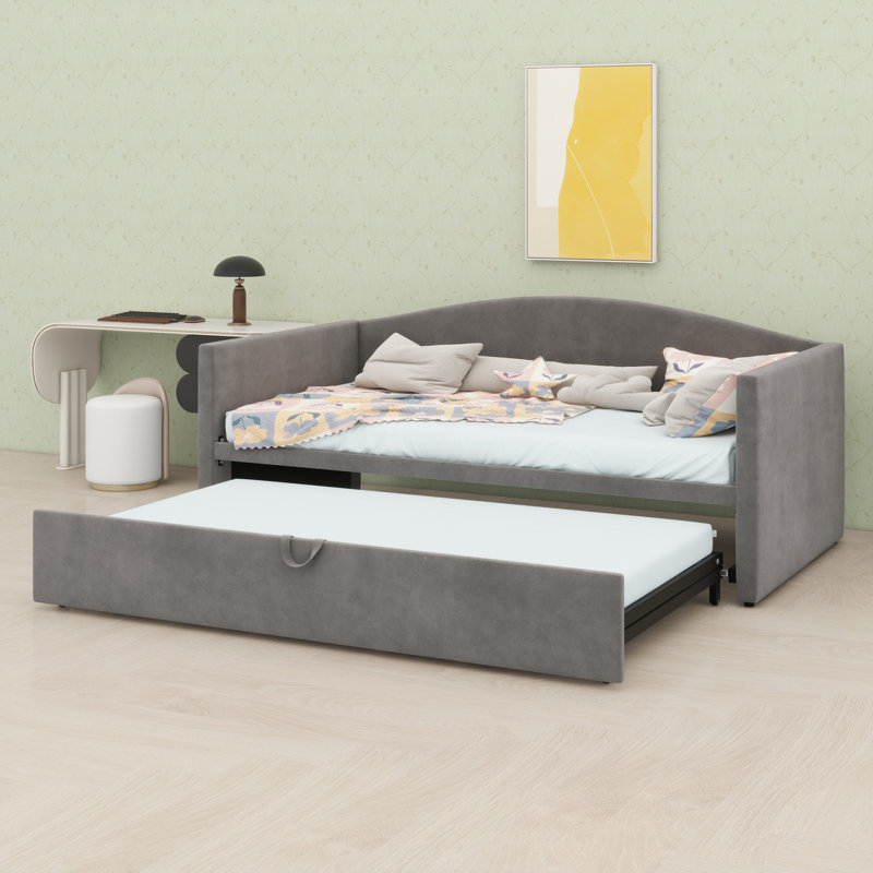Daybed With Extended Pop Up Trundle, Gray
