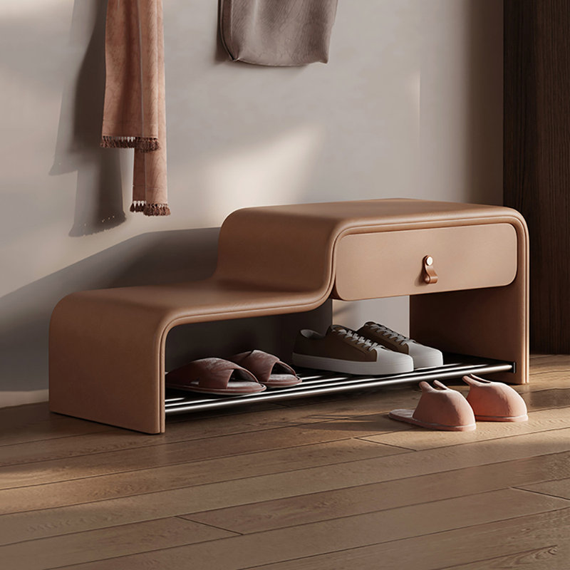 Banc à chaussures en cuir 31,5 po, Orange