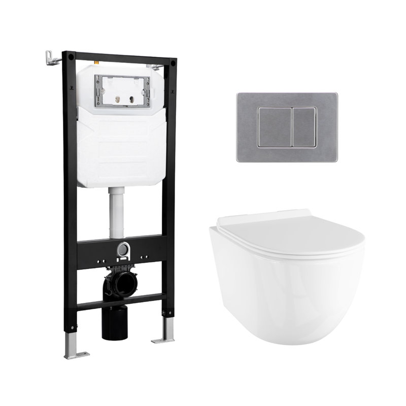 Hampton 0.8/1.6 GPF Elongated Wall Hung Toilet and In-Wall Mounting Frame with Gravity flush and Soft Close Seat, White