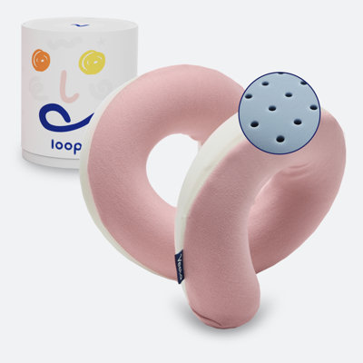Boucle Vesta - Mousse à mémoire de forme en S avec menton en spirale et support à 360 °, avion, voiture et coussin de bureau (rose céleste)