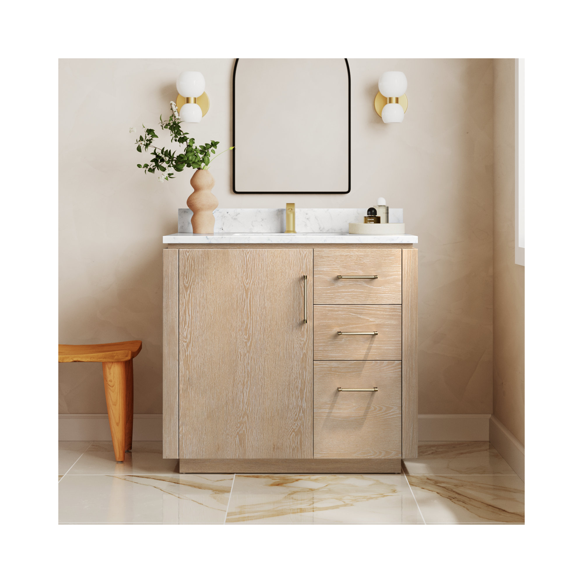 Cloverfield 36'' Single Bathroom Vanity, Gold, Washed Ash Gray