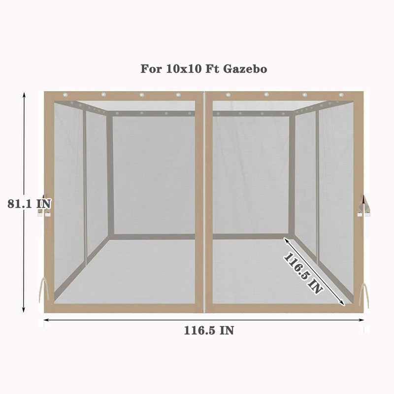 Gazebo Replacement Mosquito Netting With Zippers, 4-Side Mesh Walls