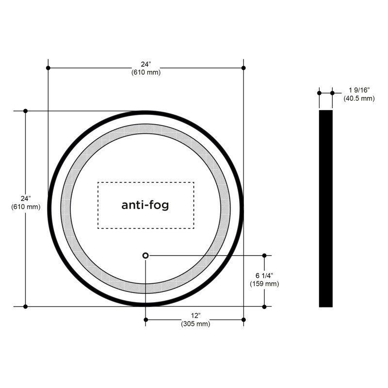 Cadre noir effet miroir lumineux 30 x 38 avec bandes givrées Effect, H 24 po x l 24 po