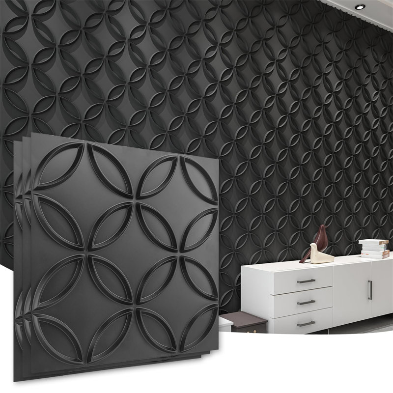 50 cm W 3D Wall Panel Wall Paneling in Matte White & Black  (12-pack), Matte Black