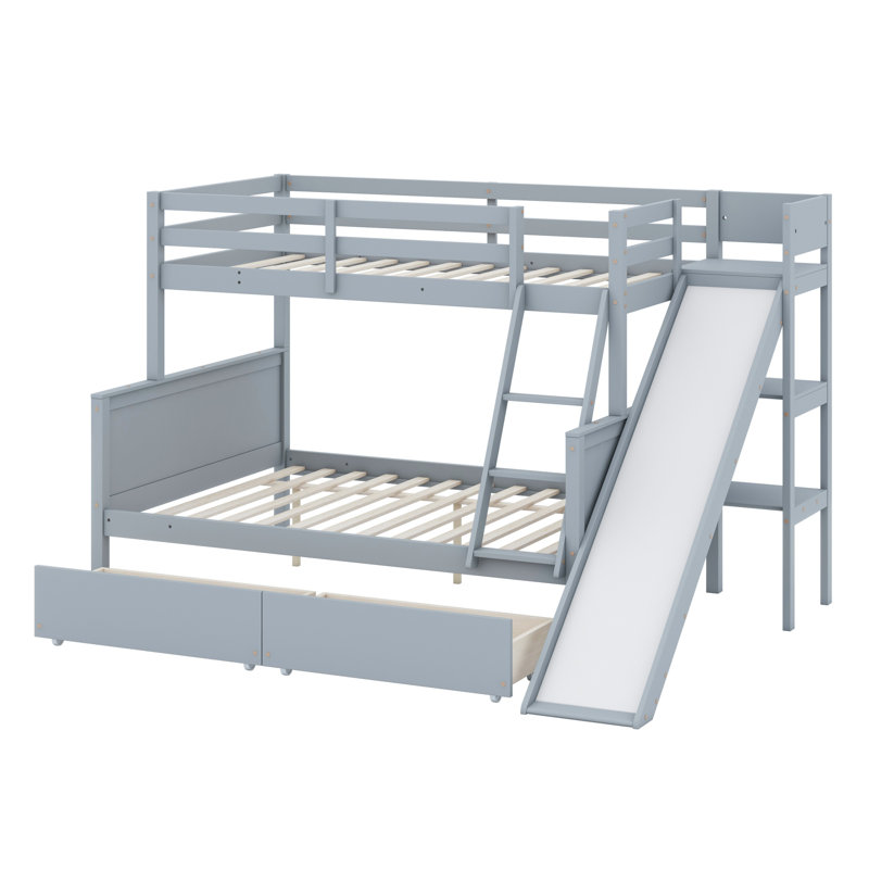 Lit superposé avec tiroirs, glissade, tablettes, échelle, Gris