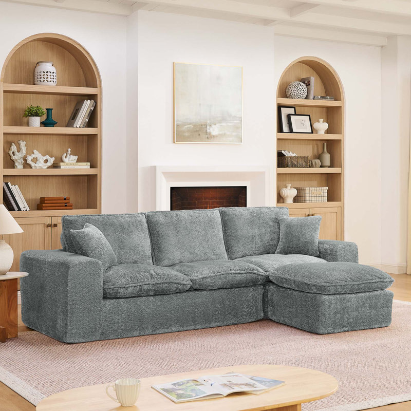 Canapé modulaire Boneless de 107 pouces avec méridienne réversible Boucle avec confort réversible, assise profonde, flexibilité modulaire et conception sans assemblage.