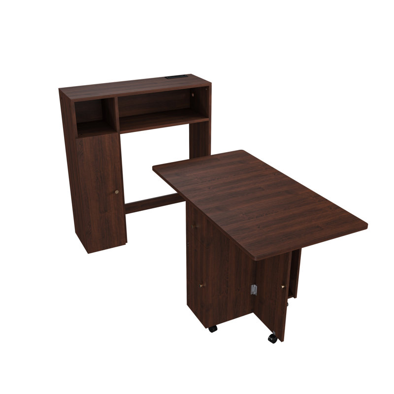 Table de salle à manger pliable avec buffet, noyer, résout le problème de désordre dans les petits appartements, buffet multifonctionnel de 6,69 po de hauteur et de rangement, pour une économie d'espace, profondeur de 47,64 po