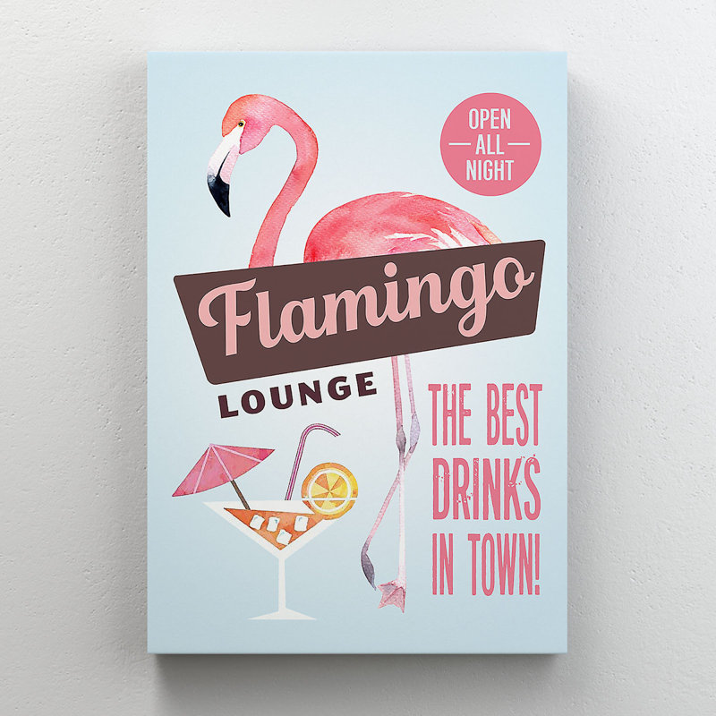 «Flamingo and Juice - The Best Drinks In Town», reproduction d'art graphique sur toile tendue, H 14 po x l 11 po x P 2 po