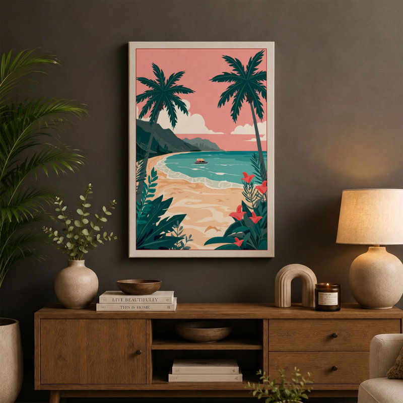 Beach Paradise Tropical - Wrapped Canvas, 30x20 - 76.2 x 50.8 cm, Black Border
