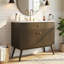 Meuble-lavabo de luxe à rayures avec double rangement à fermeture en douceur et lavabo en céramique de qualité supérieure