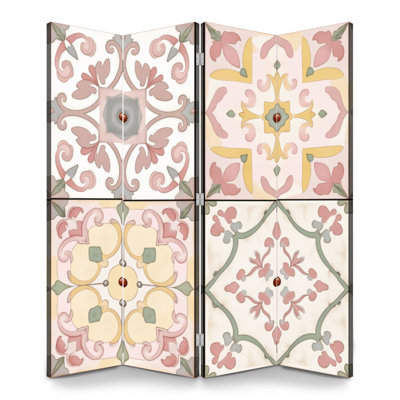 Paravent mexicain à 4 panneaux avec paravents à motif floral royal et pastel doux