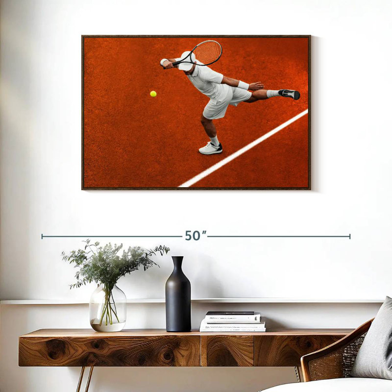 Jeu de tennis, 37 po x 25 po, Cadre flottant noyer