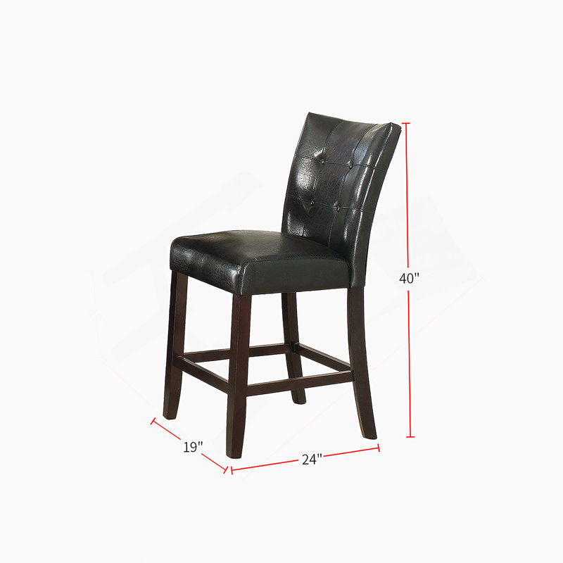 Chaise haute de salle à manger rembourrée en cuir, noir (ensemble de 2)