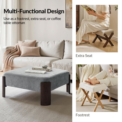 Savanna Modern 40" Round Chenille Cocktail Ottoman with Solid Wood Legs