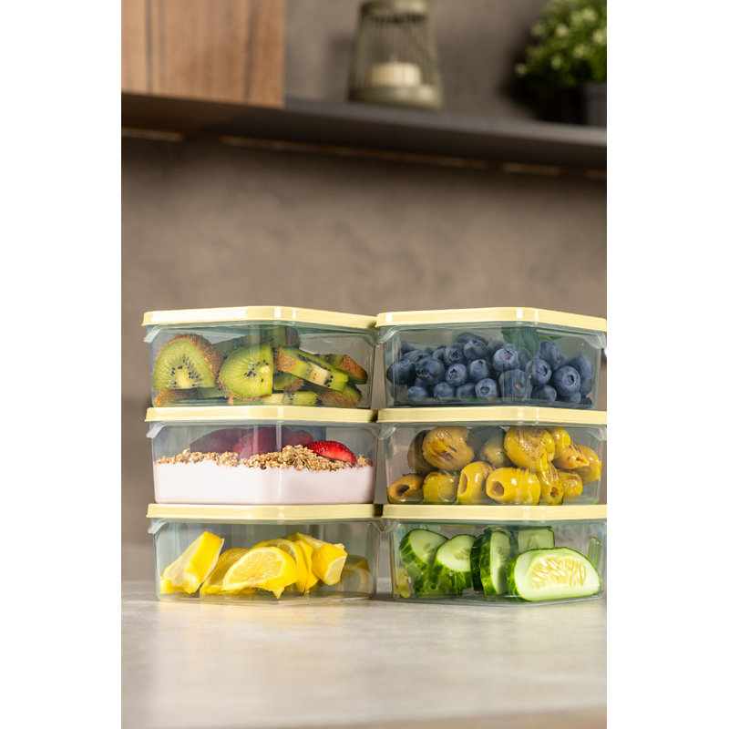 Ensemble de boîtes de rangement en plastique durable (6 pièces), jaune, 3,5 x 4,1 x 2,2 pouces | Capacité de 350 ml par pièce | Convient au lave-vaisselle, idéal pour organiser la cuisine et la maison, conception empilable pour une utilisation efficace de l'espace