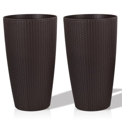 Indoor/Outdoor Modern The Appearance Is Made Of Imitation Rattan Design Planter, Plastic Large Plant Pot With Automatic Watering System For Home And Garden (2 Pack)