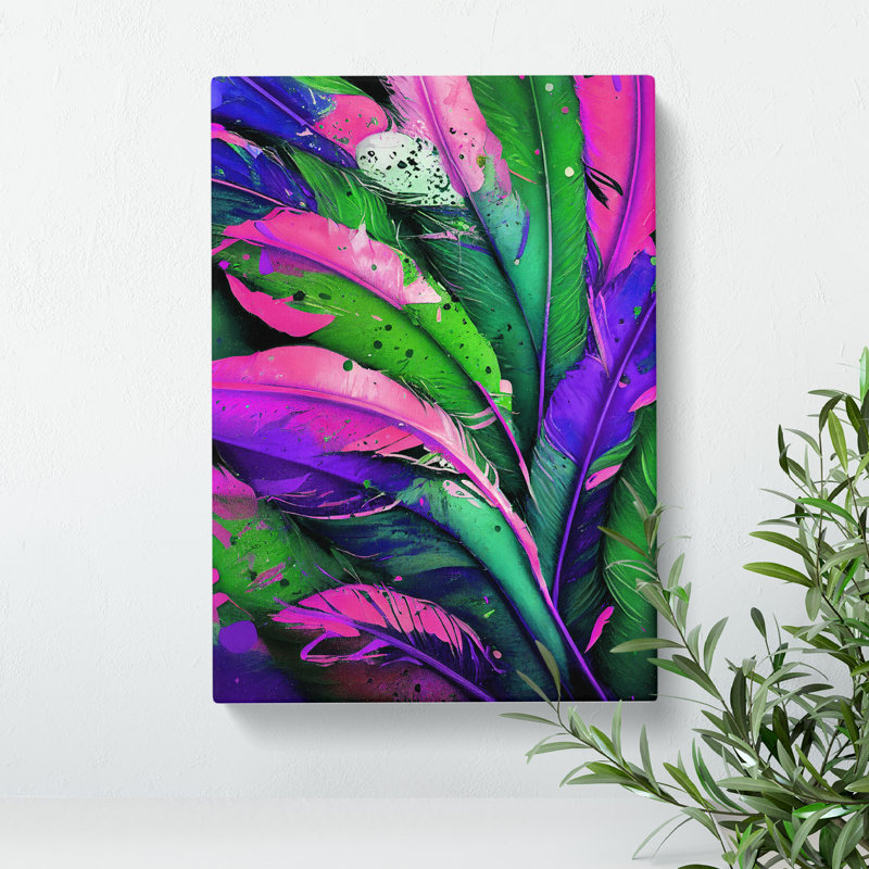 Splashed Feathers No.4 Abstract - Wall Art, Wrapped Canvas, 50cm H x 35cm W, No Matte