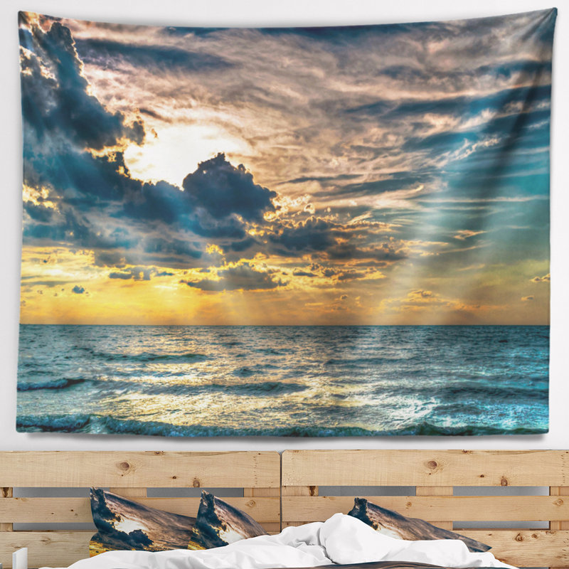 Tapisserie Seashore Sun Break Over Ocean, H 50 po x l 60 po