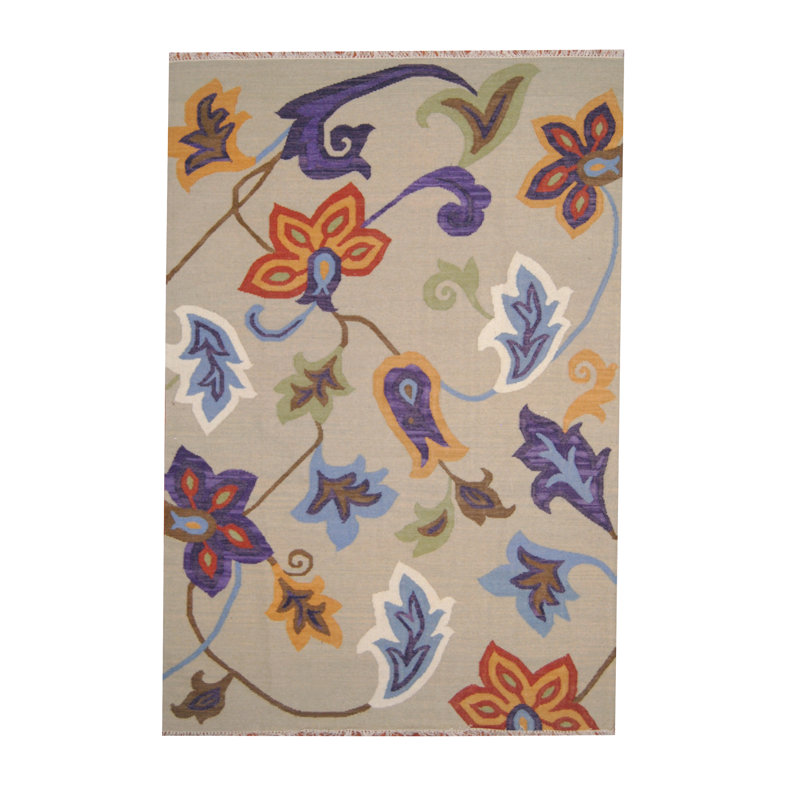 Wool Floral Indoor Rug, Rectangle 5'1" x 7'6"