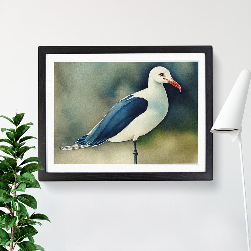 Watercolour Seagull Vol.3 - Single Picture Frame Print, 34cm H x 46cm W, Black