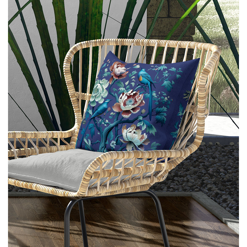 Coussin réversible Botanical Bird Ensemble, H 16 po x l 16 po, Bleu/rouge