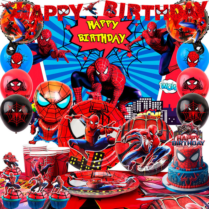 Spiderman Party Supplies,85 pcs Party Decorations & Spiderman Tableware Set