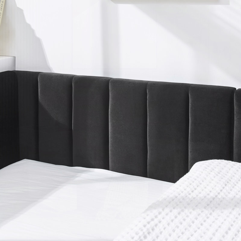 Upholstered Bed Frame with Comfortable Backrest and Armrests, Black