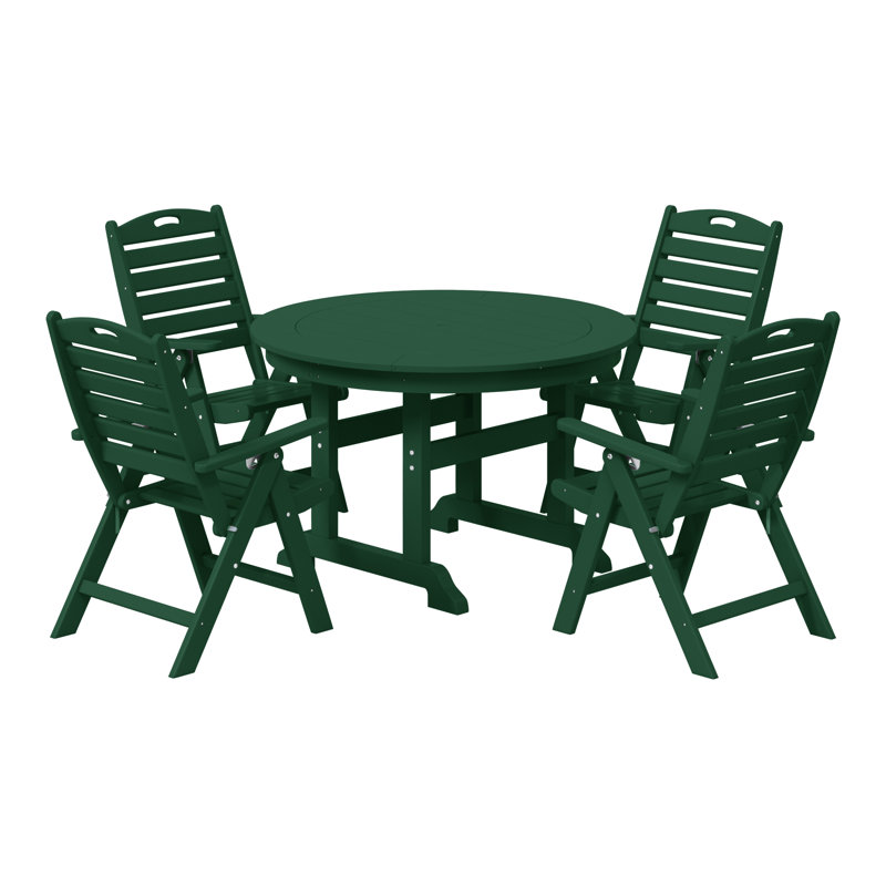 Laguna 5-Piece Round Table Folding Highback Chair Dining Set, Dark Green