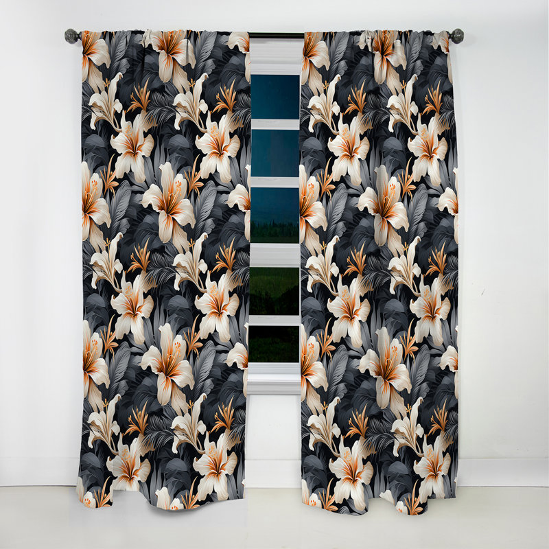 Motif tropical tropique monochrome III - Rideau floral - Rideau obscurcissant - 1 panneau, L 52 po x L 84 po