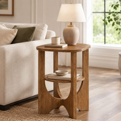 Table d'appoint moderne à 2 niveaux avec rangement ouvert Mid-Century