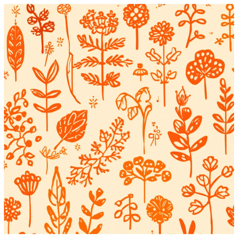 Couvertures orange avec illustrations botaniques, 50 po L x 60 po H