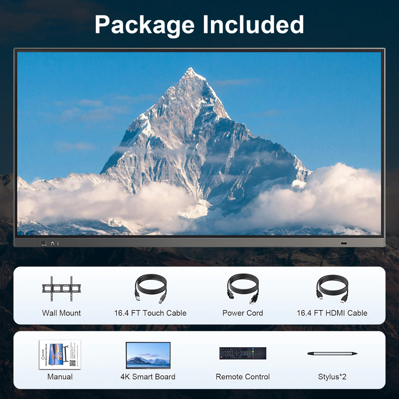 Tableau blanc interactif JYXCN 49 pouces, tableau blanc numérique à double écran tactile 4K UHD pour l'enseignement, les réunions et l'affichage numérique (avec fixation murale incluse)